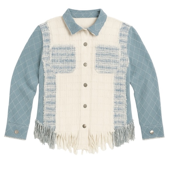 Miss Me Tweed Denim Patchwork Fringe Hem Jacket NWOT Women’s Small Festival Look - Picture 1 of 14